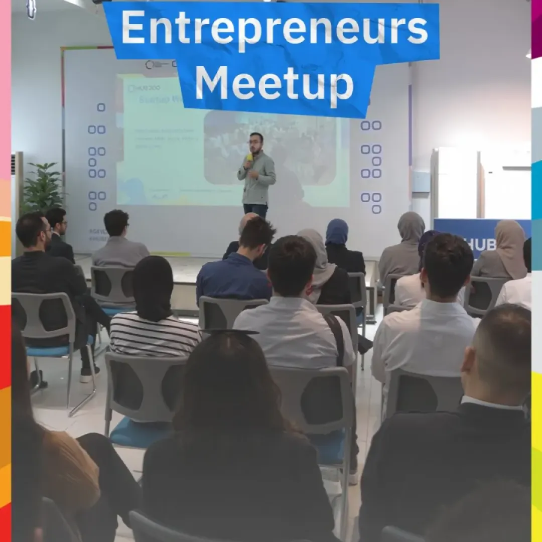 Attendees seated in a hall at Hub200 listening to a speaker during the Entrepreneurs Meetup